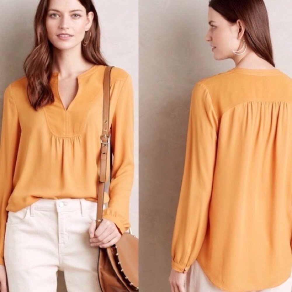 Hd In Paris Anthropologie Telma Blouse 14 Goldenrod Mustard Yellow Popover Top